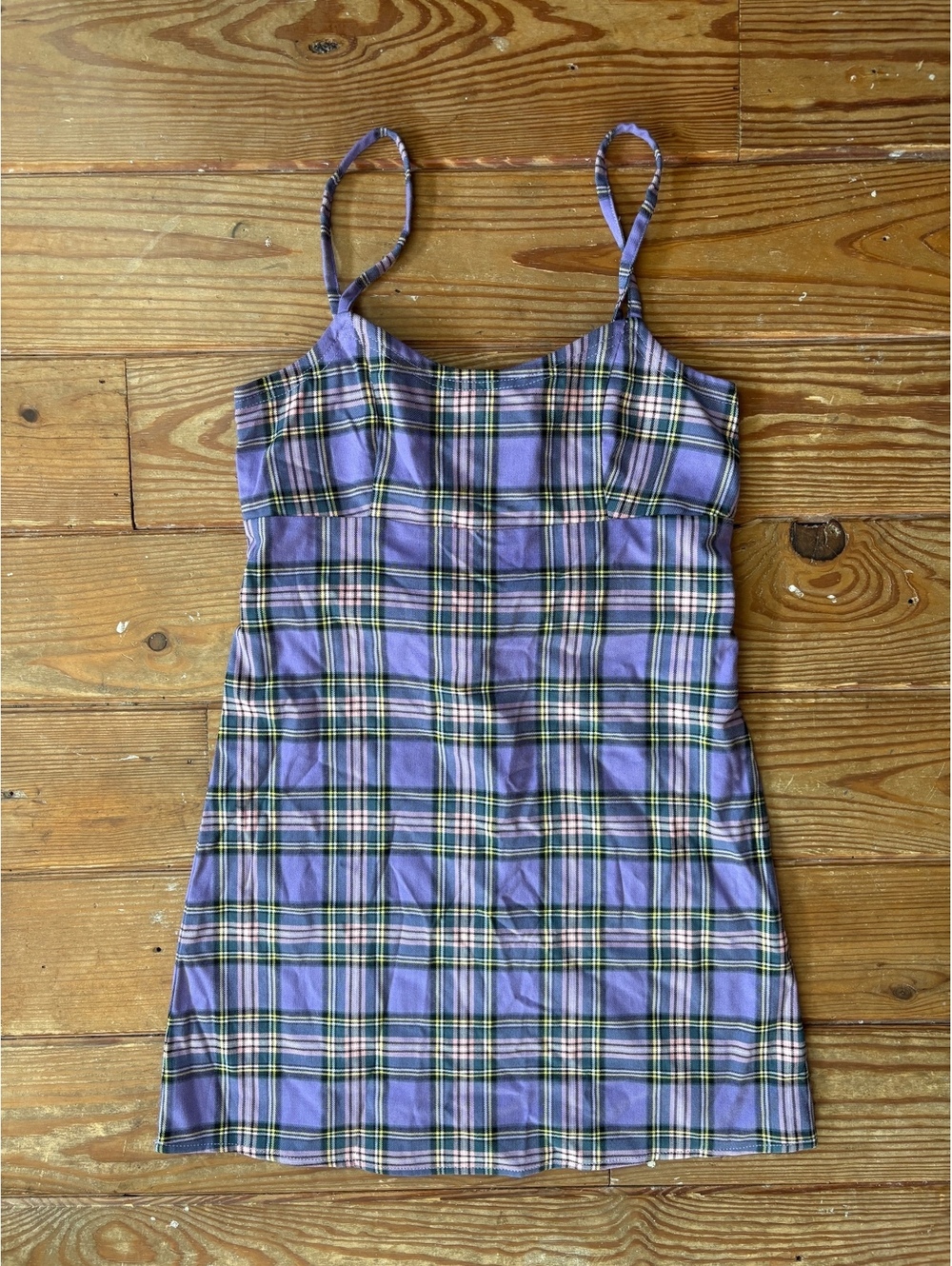 NWT Brandy Melville Purple Plaid Mini Dress Tie Back Size Small